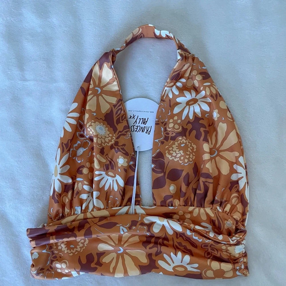 Princess Polly Retro Floral Orange Halter Top - Picture 9 of 11